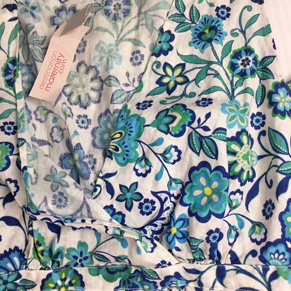 NWT Motherhood Maternity Linen  Sleeveless Cross Tank Top Floral Blue Size XL - Picture 10 of 12